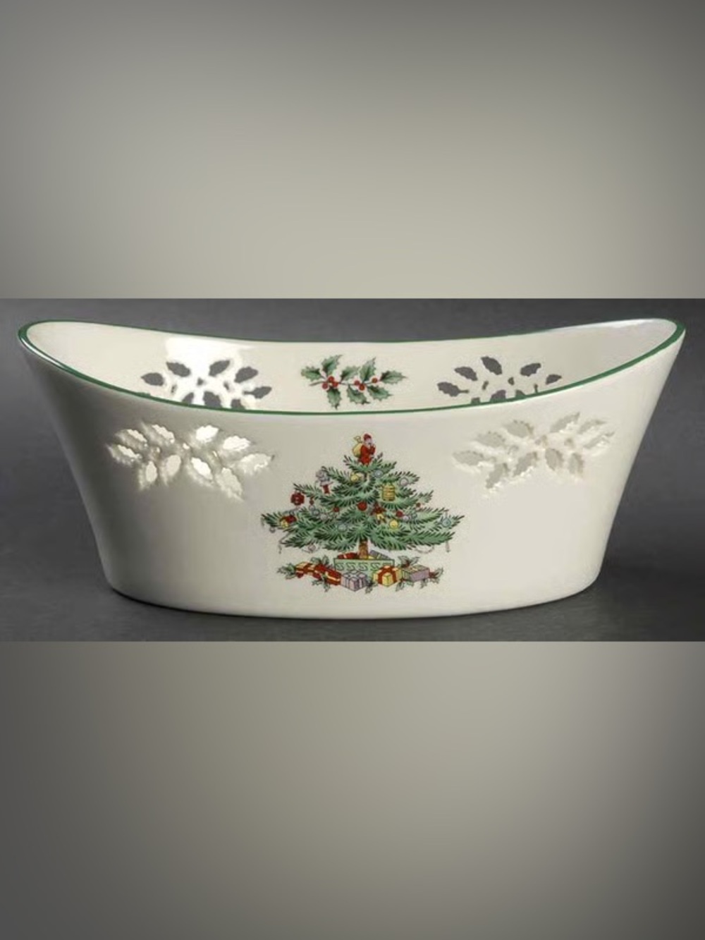 Spode Christmas Tree 9" Pierced Oval Serving Bowl Holiday Entertaining, LIKE NEW